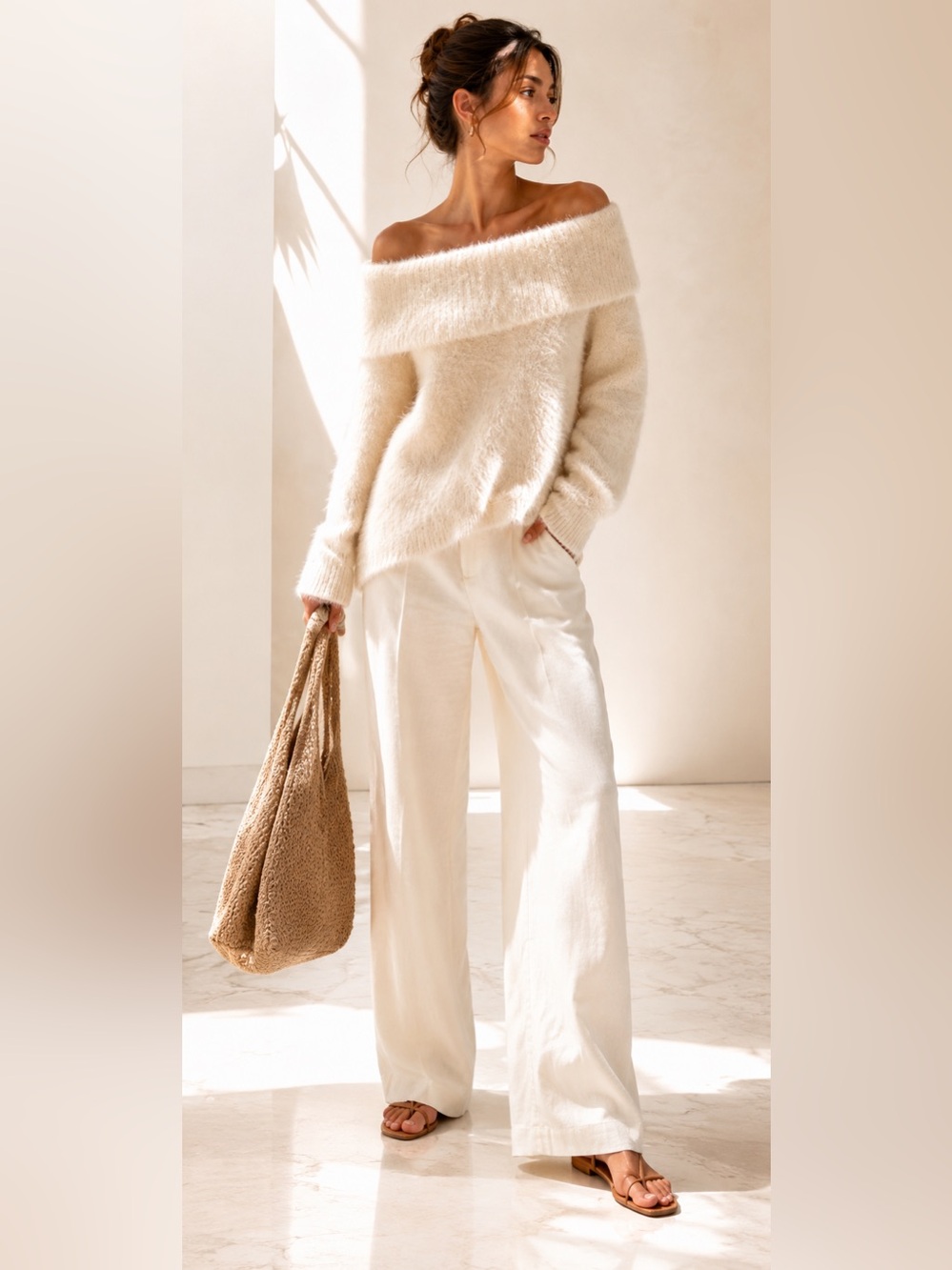Anthropologie x Bailey 44 Fuzzy Knit Off Shoulder Statement Collar Sweater Size